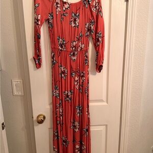 Billabong coral Floral Long Sleeve Dress